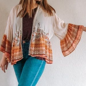 Sheer Kimono with Orange Embroidery